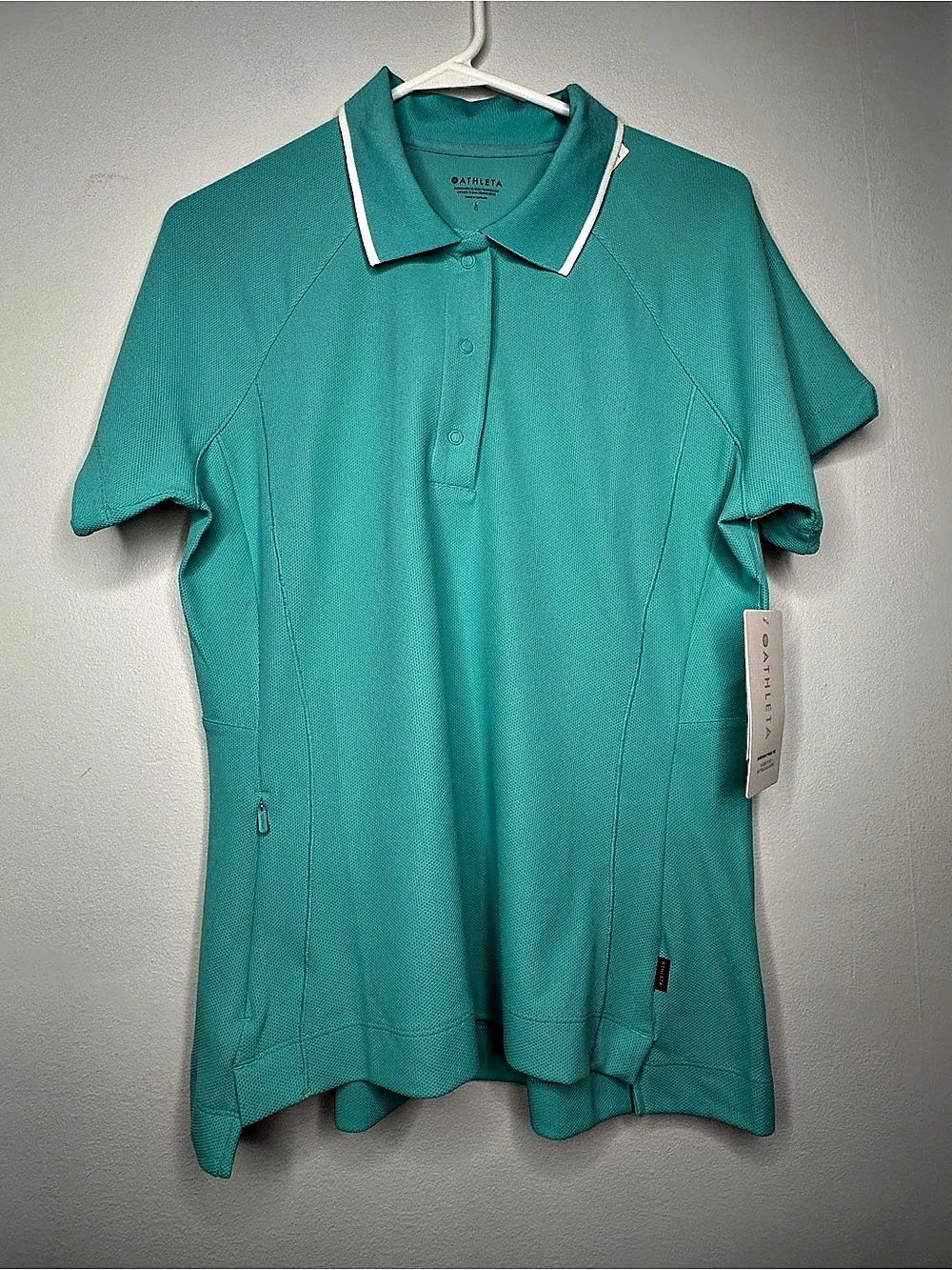 Athleta Everyday Polo Tee Turquoise Blue Size L NWT